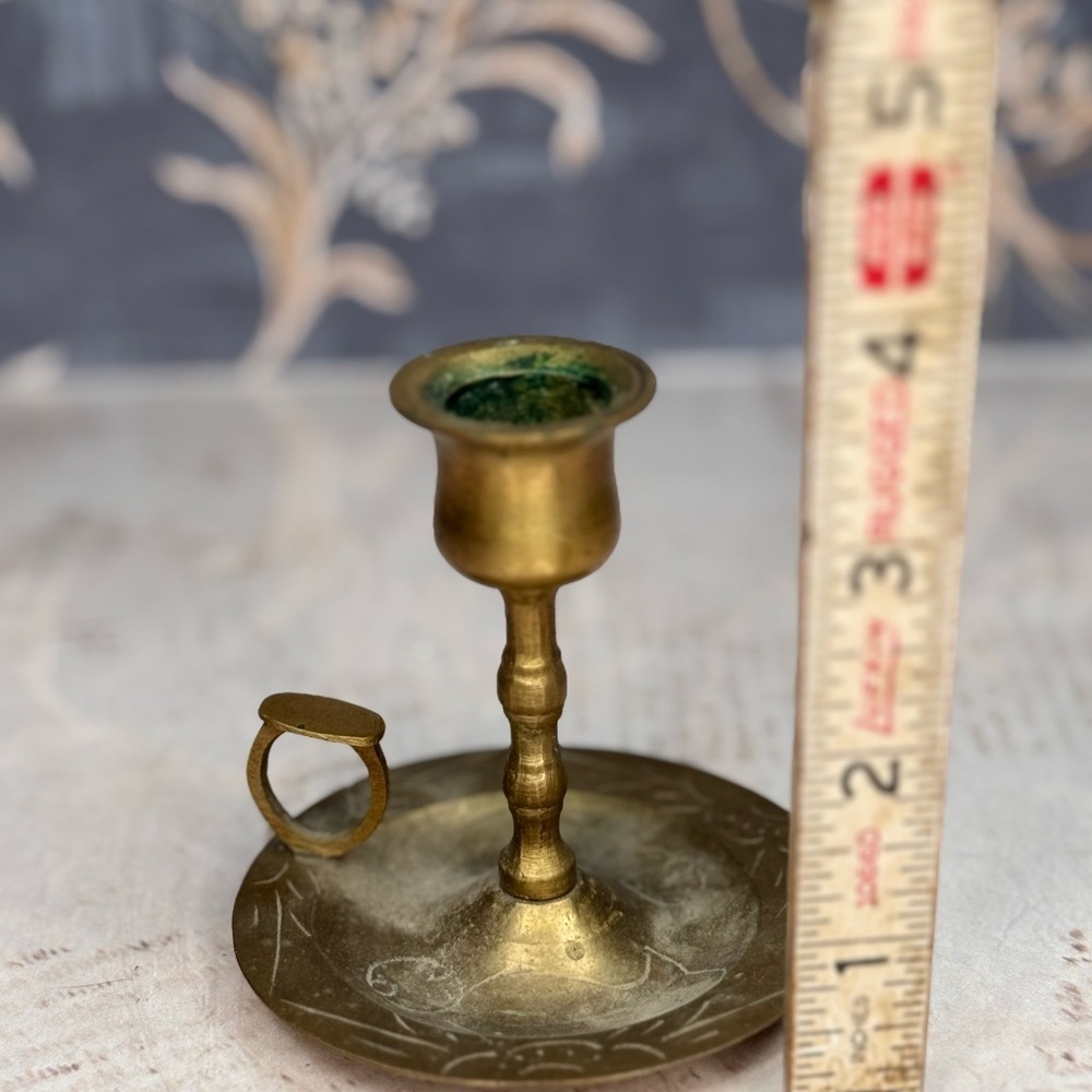 Vintage Chinese Brass Chamberstick Candlestick Carp Etched Saucer - Picture 5 of 9
